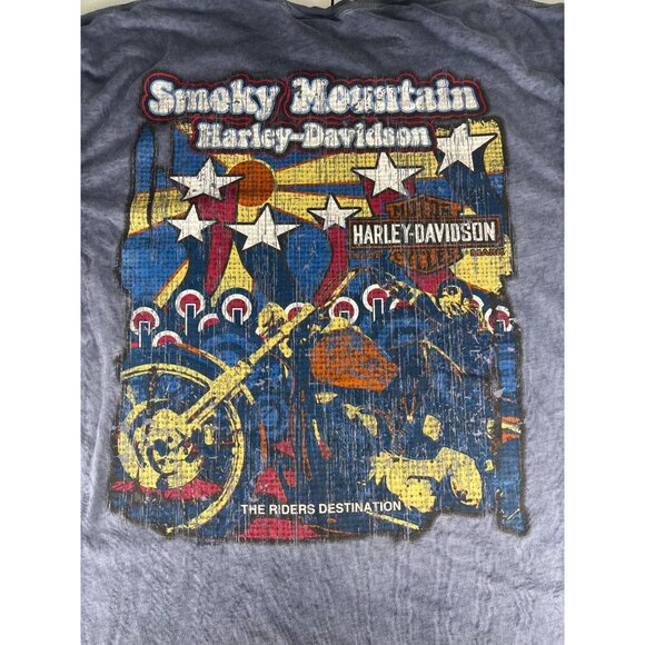 Harley Davidson Smokey Mountain Motorcycle T-Shirt Women's 2X Blue Faded Vintage - Picture 2 of 6